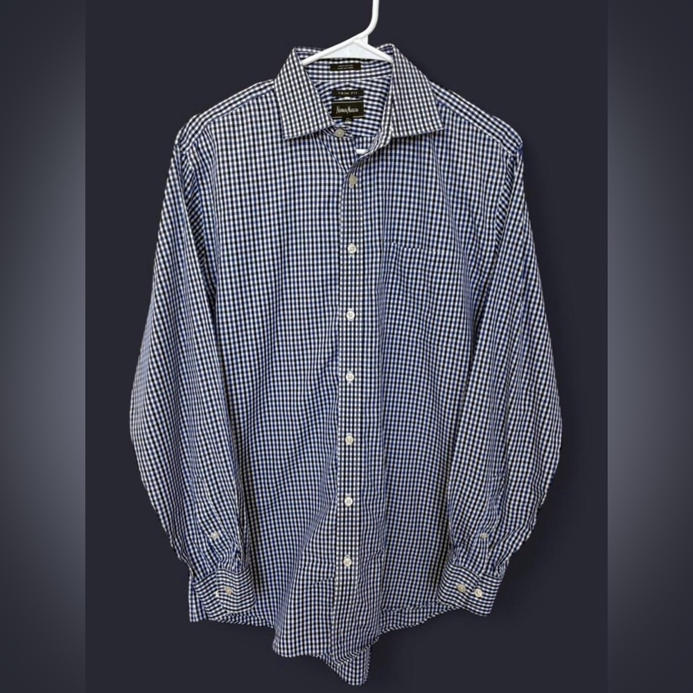 Neiman Marcus Gingham Button Down Long Sleeve Large Trim Fit Business Casual‎
